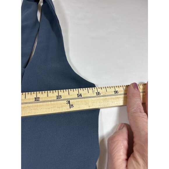 Show Me Your Mumu Clair Mid Dress Blue Grey Medium Smocked Back Dquare Neck Slit - Picture 7 of 16